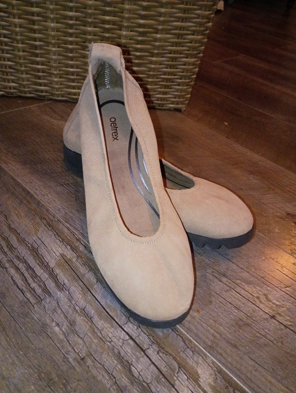 Aetrex Brianna Taupe Suede Slip-On Flats